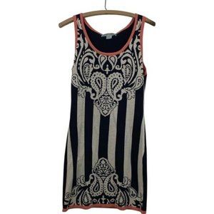 Flying Tomato Sweater Dress Large Knit Sleeveless Black White Peach Kaleidoscope